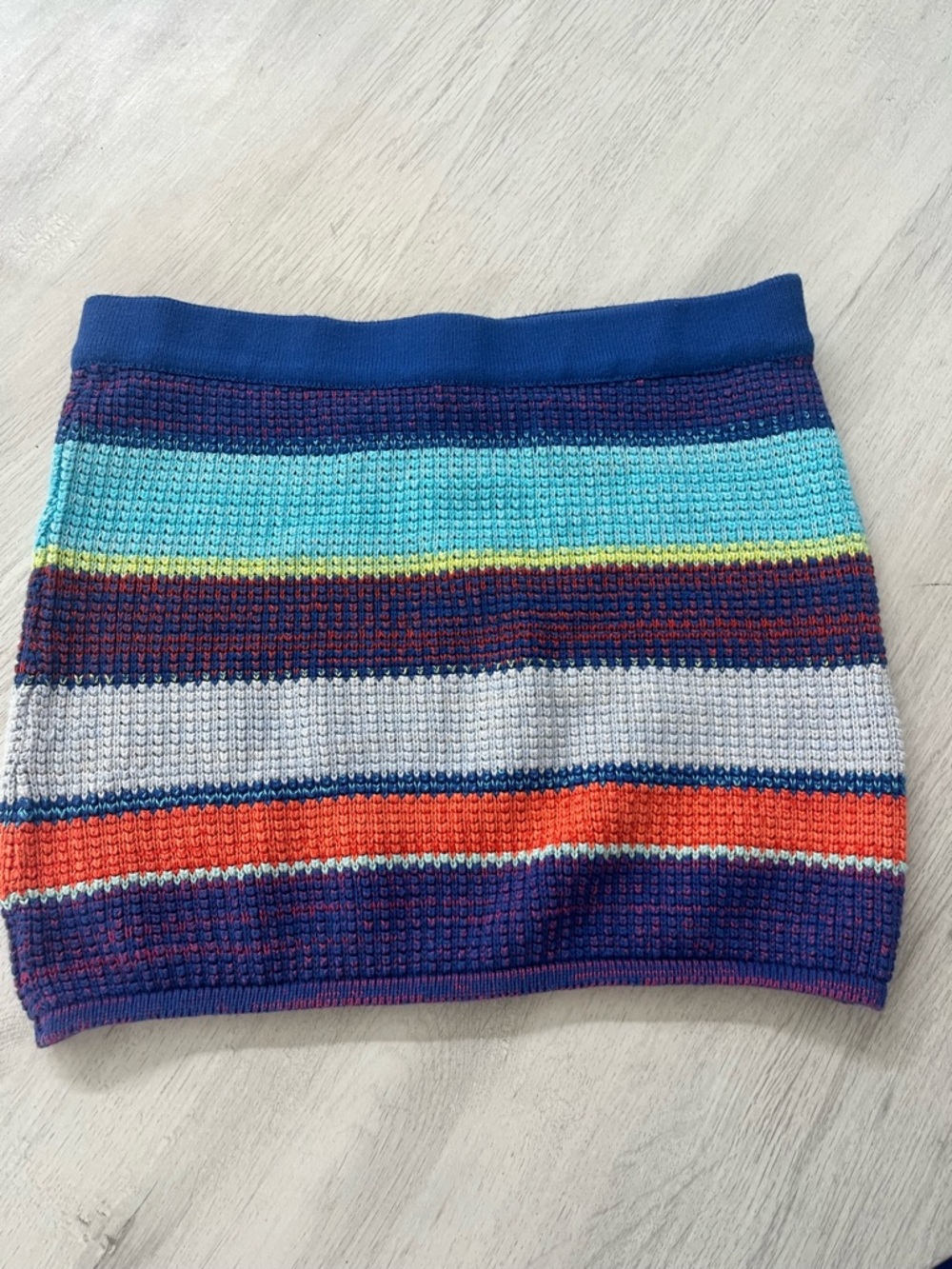 Goddis Multicolor Striped Knit Mini Skirt — Blue, Aqua, Gray, Orange, Purple